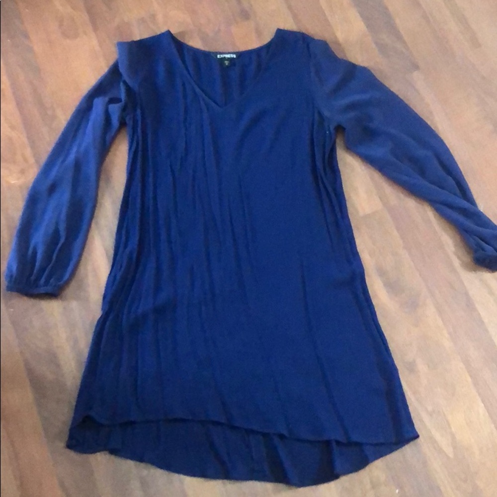 Navy Blue Dress with Sheer Sleeves - Size S